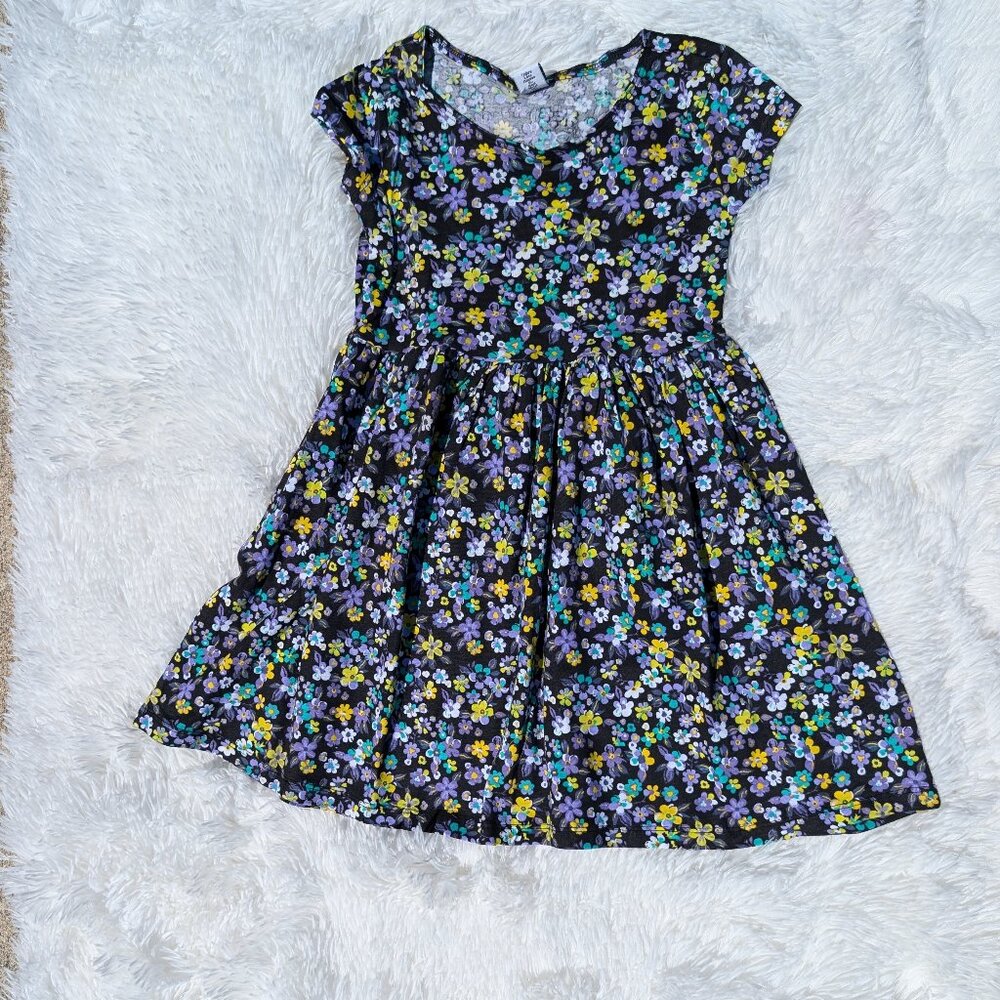 Midnight Meadow Girls’ Dress – Colorful Floral Delight 2T,3T,4T,5T 6/7 7/8